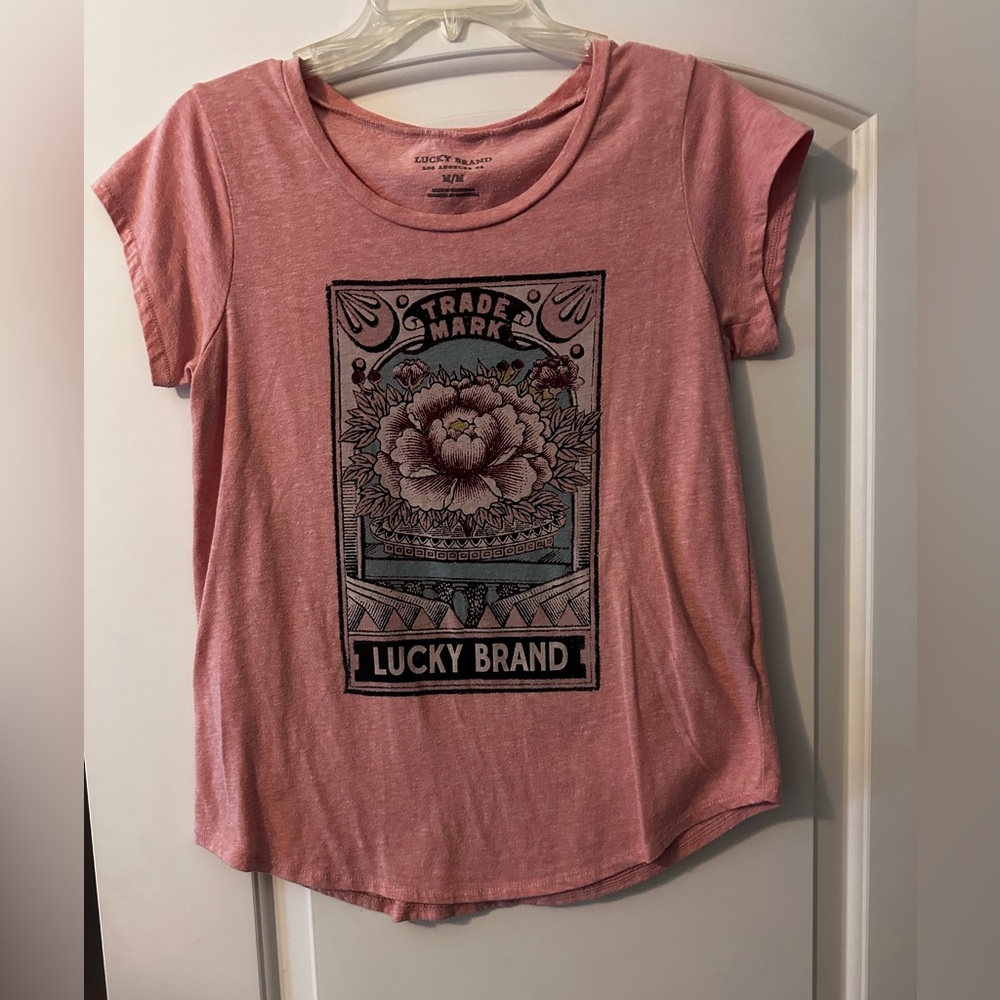 Lucky Brand Women's Blush Pink Lotus Flower tshirt
